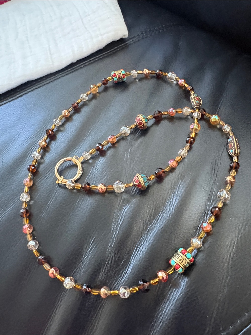 Artisan Amber Crystal Beaded Necklace With Distinct Himalayan Tibetan Style
